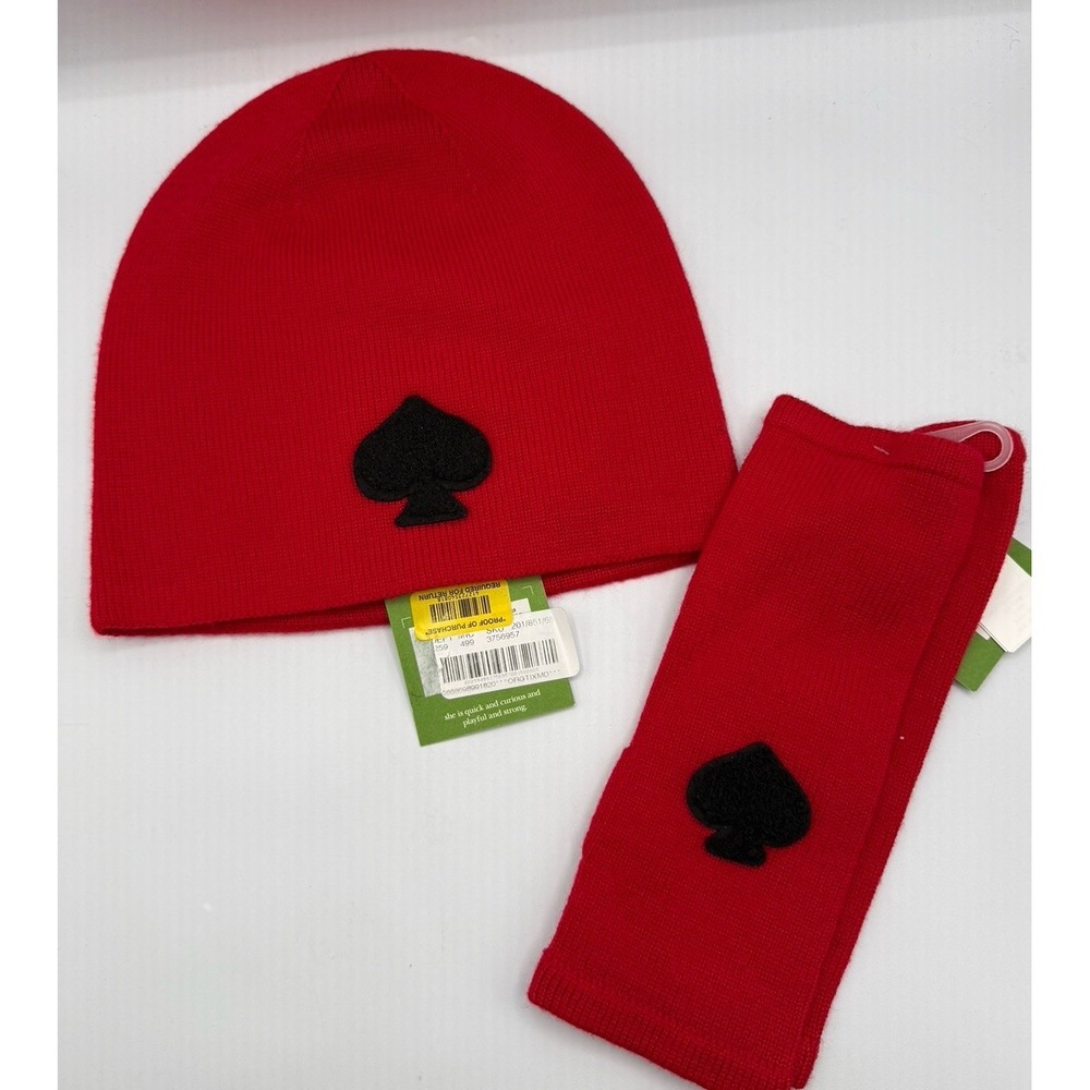 RED Kate Spade New York Fingerless Gloves/Arm Warmer & MATCHING‎ BEANIE HAT!